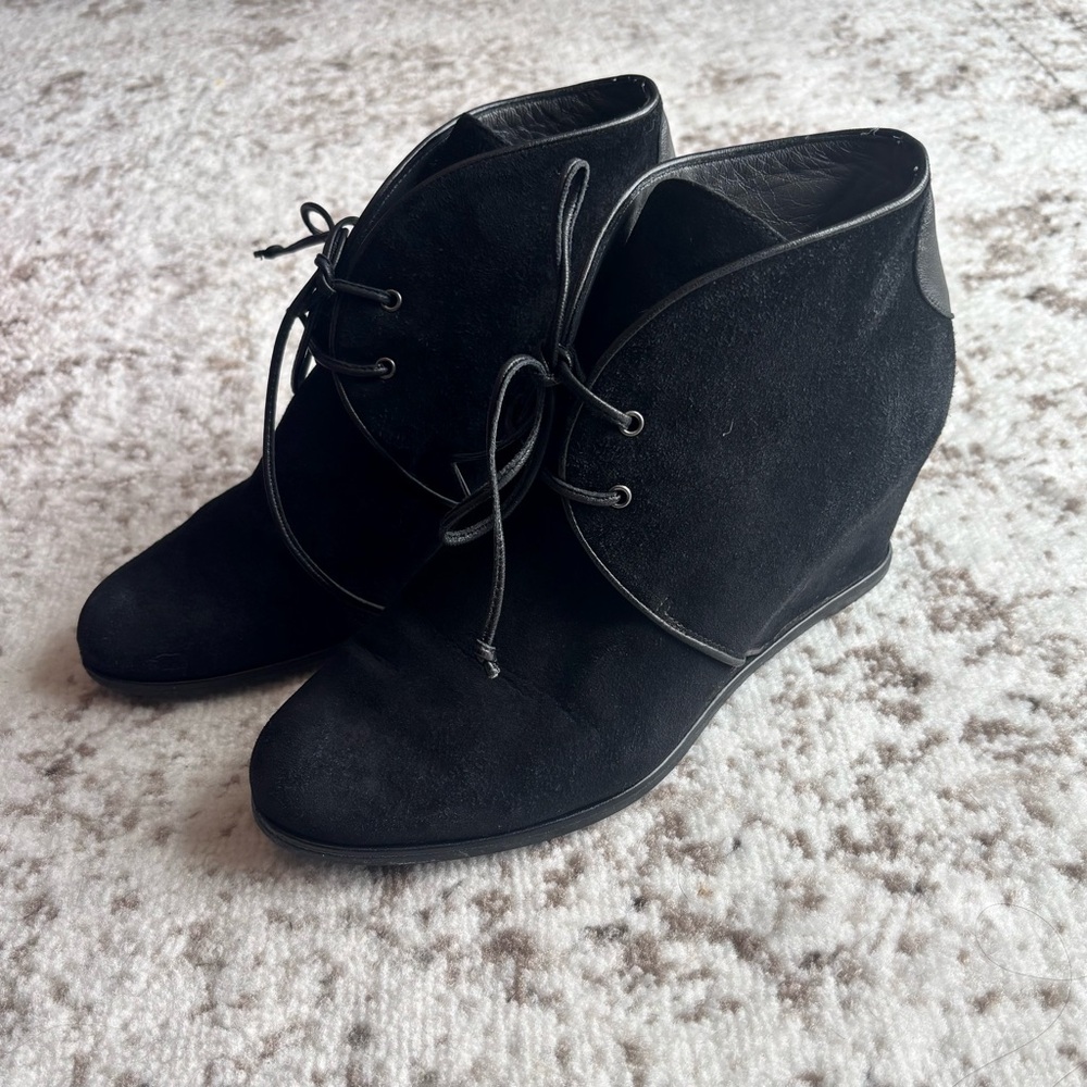 Stuart Weitzman Kalahari Lace-Up Hidden Black Wedge Bootie